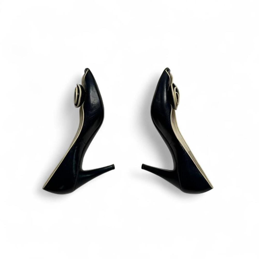 Vintage Bruno Magli Black Italian Made Italy Peep Toe 3"Heels Heels White Size 7 - Picture 2 of 8